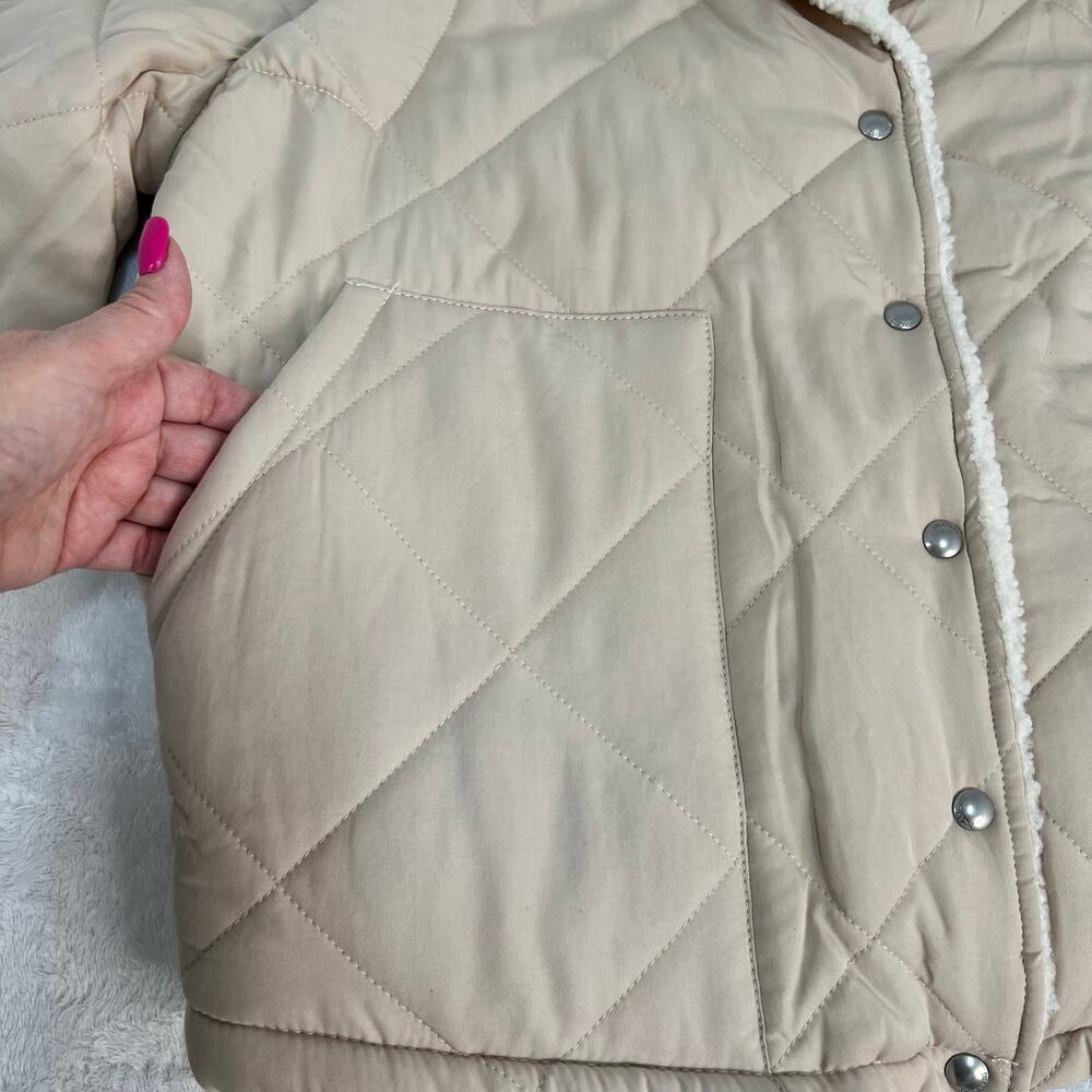 Blank NYC Size XL Faux Fur Trim Snap Front Quilted Puffer Jacket Cream Cozy NWT - Picture 11 of 16